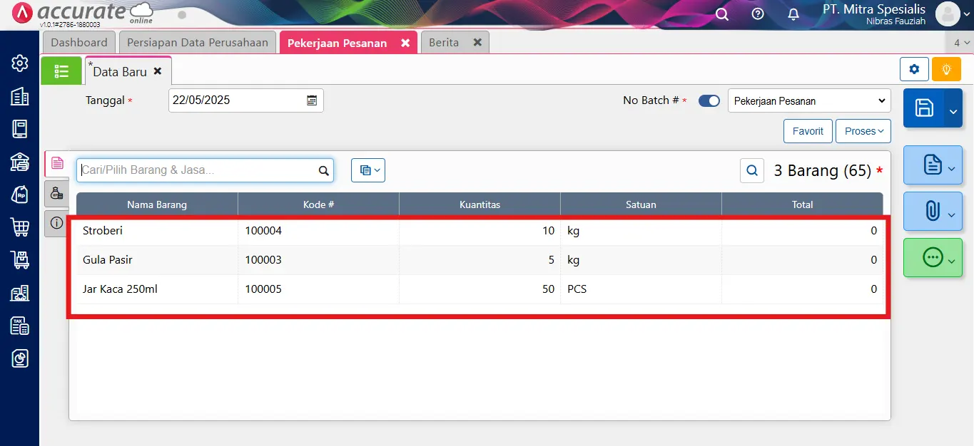 Cara mencatat pekerjaan pesanan